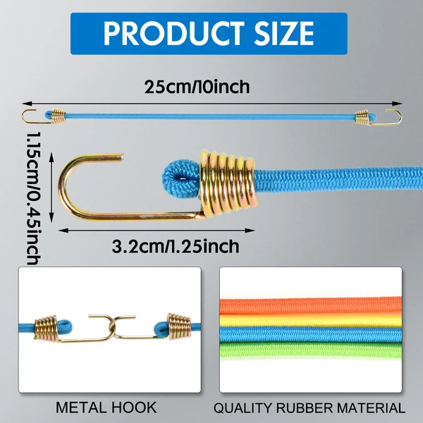 Colorful Small Mini Bungee Cords With Hooks
